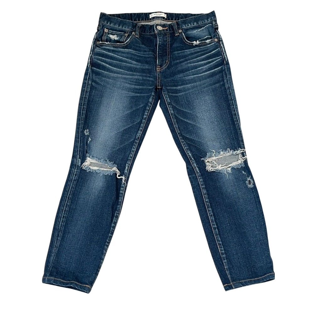 Moussy Vintage Womens Blue Distressed Ripped Knee Slim Tapered Jeans Size 28 NWT - Picture 4 of 16